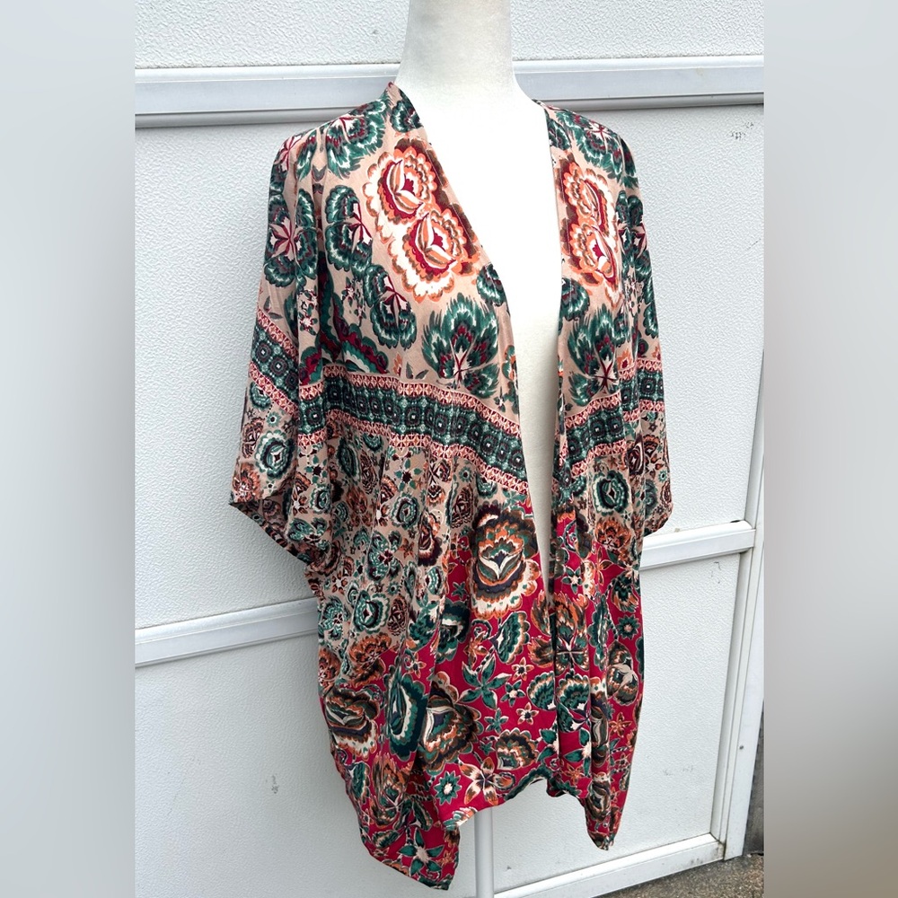 Angie Kimono Top Women S Open Front Multi Colorful Cover Up Boho Festival Artsy - Picture 7 of 12